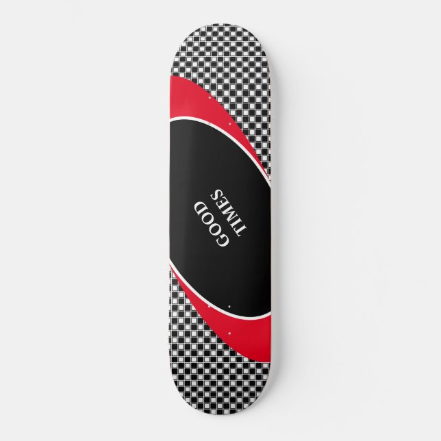 Schwarzweißschachmuster und gewellte Linien Skateboard (Vorderseite)