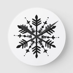 Schwarzweißschneeflocke Runde Wanduhr