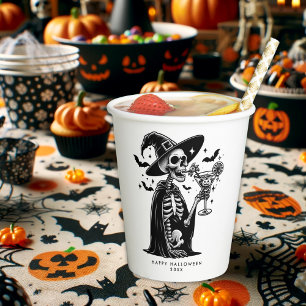 Schwarzweißskelett-Halloween-Party Pappbecher