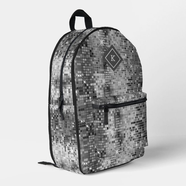 Schwarzweißspiegeln des Glitzer Bedruckter Rucksack (Rückseitige Ecke links)