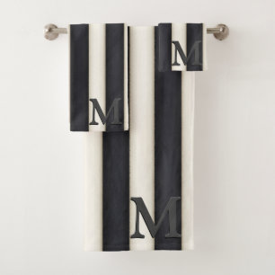 Schwarzweißstreifen Dramatische 3-D-Monogramm Badhandtuch Set