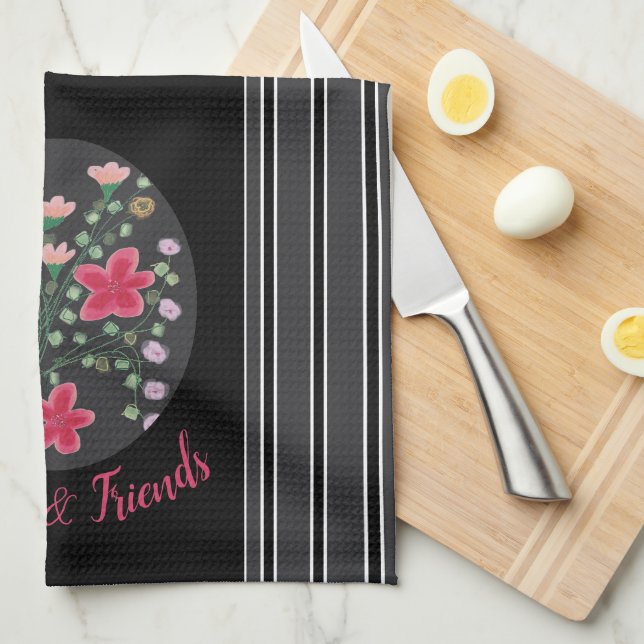 Schwarzweißstreifen mit Akzent Geschirrtuch (Viertel Falte)