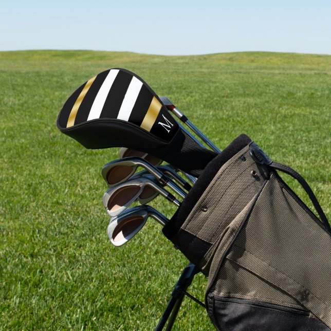 Schwarzweißstreifen, senkrechte Streifen, goldene  Golf Headcover (In SItu)