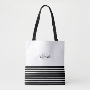 Schwarzweißstreifen und Monogramm Tasche