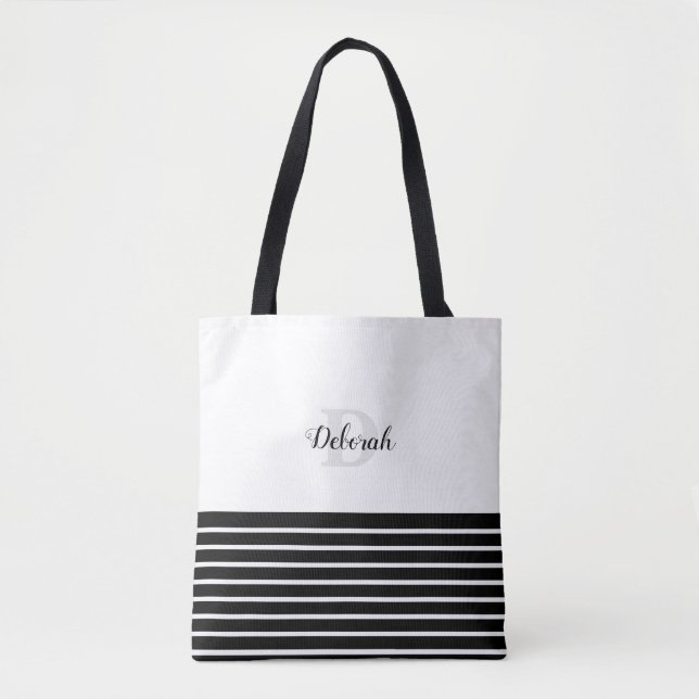 Schwarzweißstreifen und Monogramm Tasche (Vorderseite)