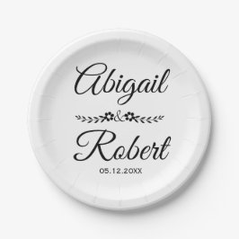 Schwarzweißtypografie und Hochzeit von Blume Pappteller