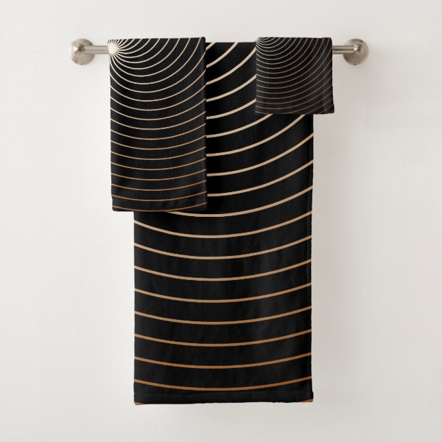Schwarzweißwirbel mit Tan-Gradation Badhandtuch Set (Insitu)
