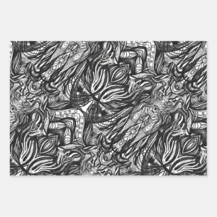 Schwarzweißzeichnungen Geschenkpapier Set