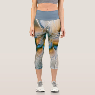 Schwebende, abstrakte Fantasy-Fraktalkunst in Blau Capri Leggings