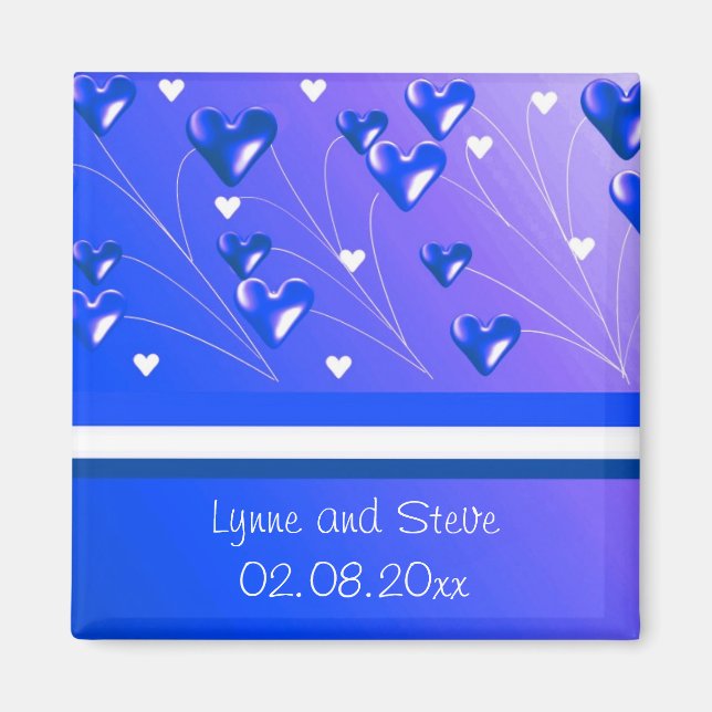 Schwebende blaue Herzen Save the Date Magnet (Vorne)