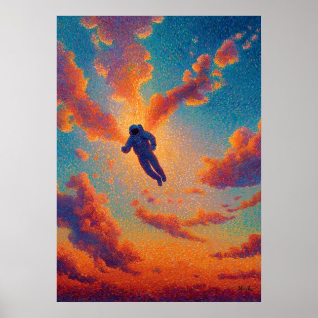 Schwebende Figur Pointillismus Traumhimmel Poster (Vorne)