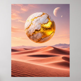 Schwebende goldene Kugel - Wüstenlandschaft der Tr Poster