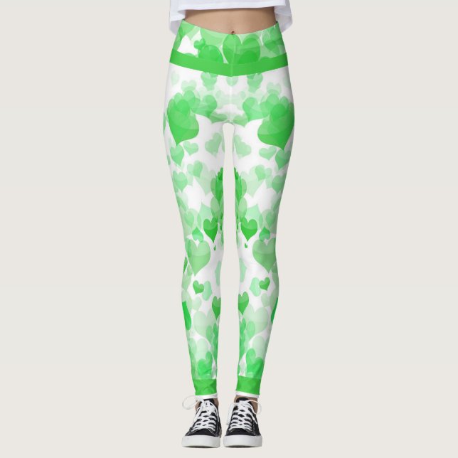 Schwebende Herzen in Grün Leggings (Vorderseite)