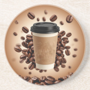 Schwebende Kaffeetasse mit Kaffeebohnen Getränkeuntersetzer