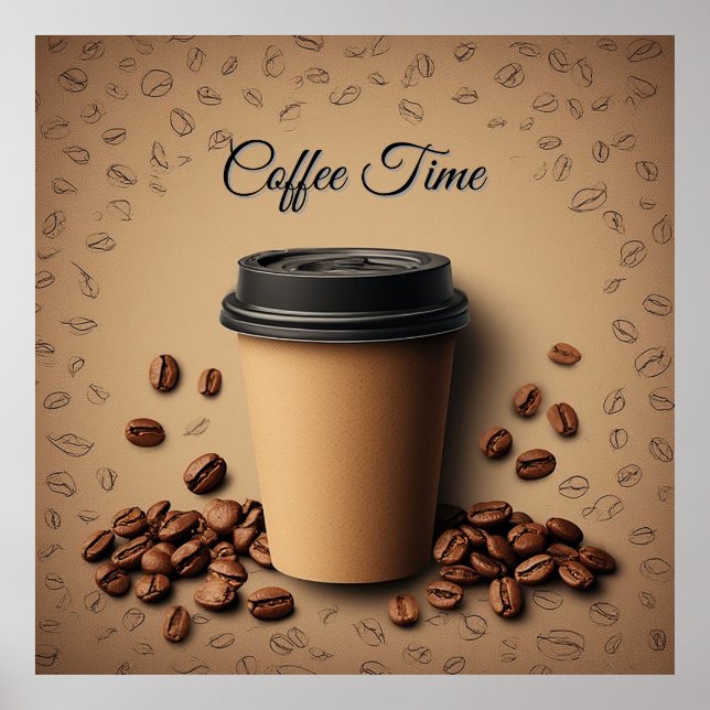 Schwebende Kaffeetasse mit Kaffeebohnen Poster (Vorne)