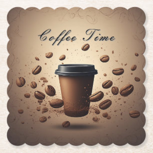 Schwebende Kaffeetasse mit Kaffeebohnen Untersetzer