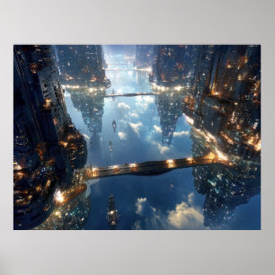Schwebende Metropole in der Luft Poster
