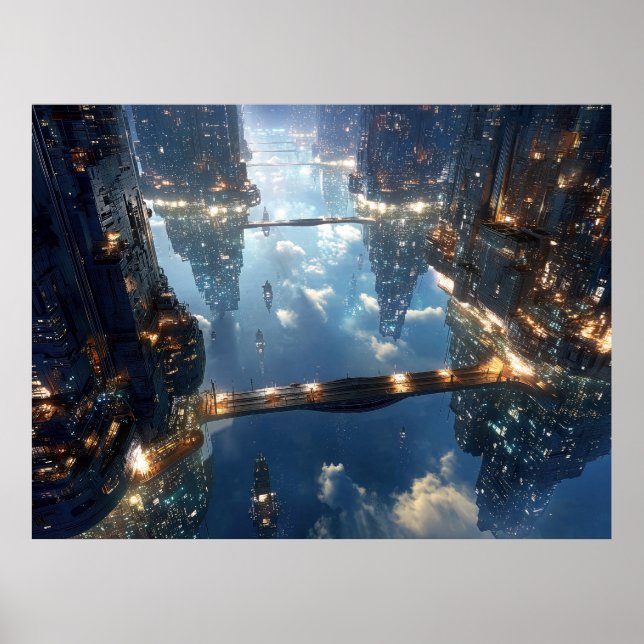 Schwebende Metropole in der Luft Poster (Vorne)