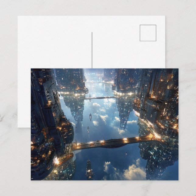 Schwebende Metropole in der Luft Postkarte (Vorne/Hinten)