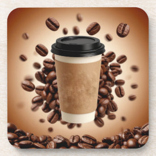 Schwebende Tasse Kaffee mit Kaffeebohnen Getränkeuntersetzer