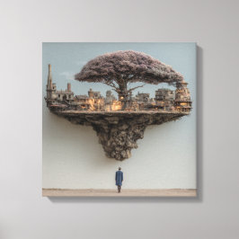 Schwebende zerstörte Stadt Blütenbaum Surreal Leinwanddruck