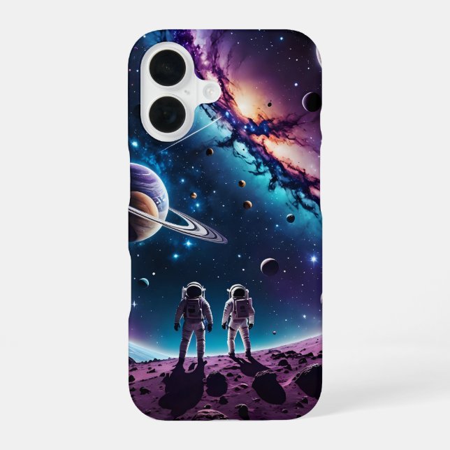 Schwebender Astronaut Galaxy Space Explorer Design iPhone 16 Hülle (Rückseite)