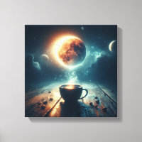 Schwebender Mond über einer Kaffee-Fantasie-Szene