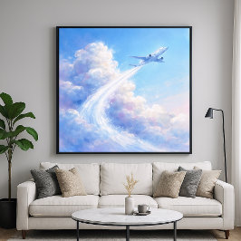 Schwebendes Flugzeug - Pastell-Malstil-Kunst Poster