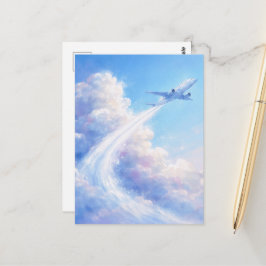 Schwebendes Flugzeug - Pastell-Malstil-Kunst Postkarte