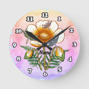 Schwebfliege Gelber Mohn Runde Wanduhr
