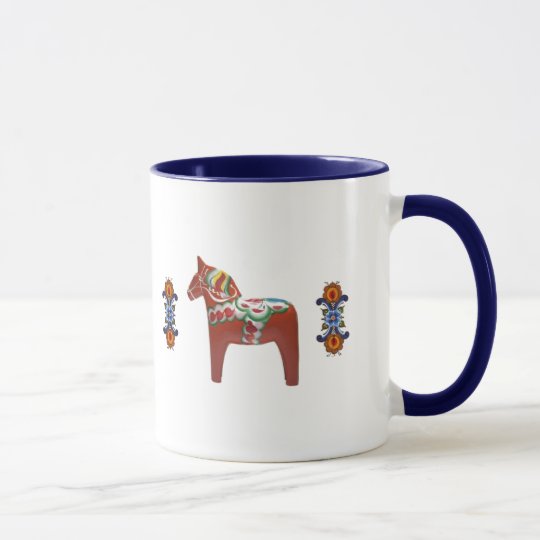 Schwede Dala Pferd mit Norweger Rosemaling Tasse