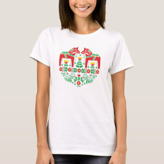 Schwede Dala Pferdeblumenvolksmuster T-Shirt