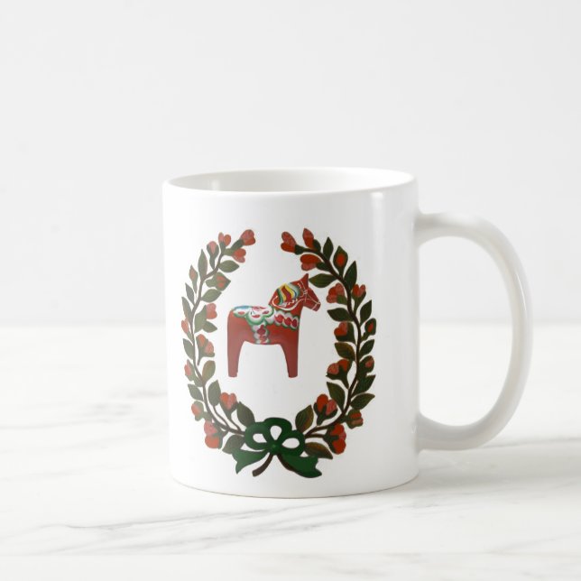 Schwede Dala PferdeweihnachtsKranz Kaffeetasse (Rechts)