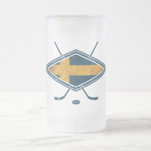 Schwede Sverige Eis-Hockey Mattglas Bierglas