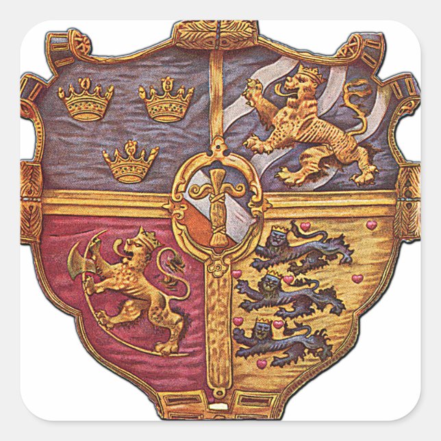 Schweden Antike Wappen Quadratischer Aufkleber (Vorderseite)