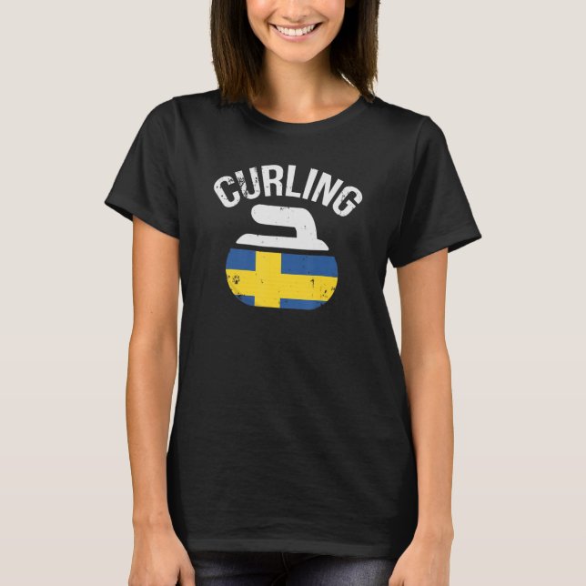 Schweden Blauer gelber Stein mit Kreuzflagge T-Shirt (Vorderseite)