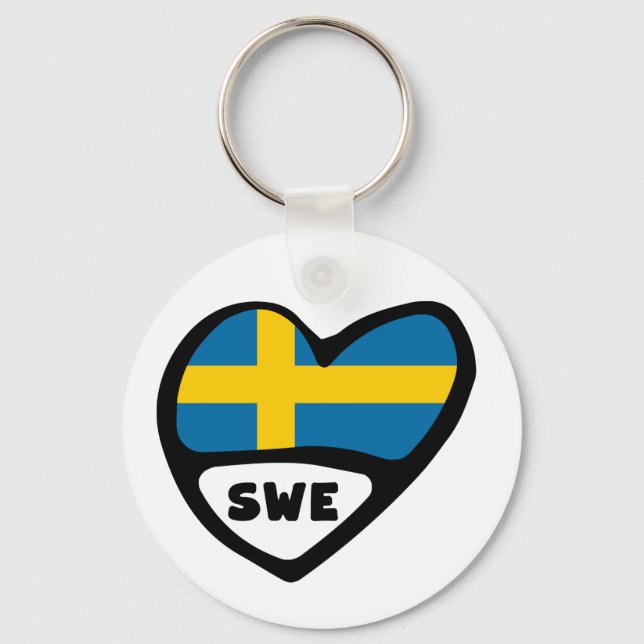 Schweden Country Code Flag Herz Keyring, SWE Schlüsselanhänger (Vorderseite)