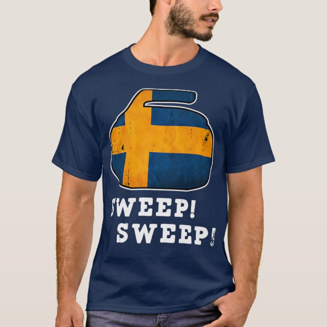 Schweden Curling National Flag Sweep Curler T-Shirt (Vorderseite)