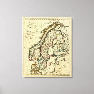 Schweden, Dänemark, Norwegen mit den Grenzen Leinwanddruck