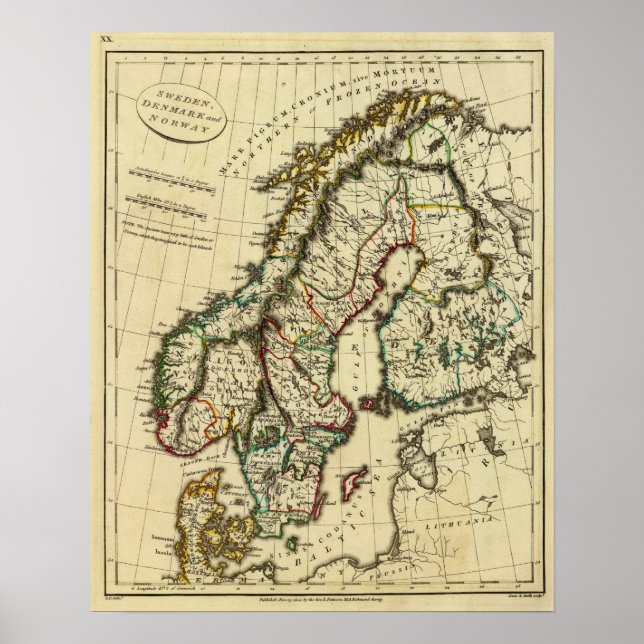 Schweden, Dänemark, Norwegen mit umrissenen Grenze Poster (Vorne)