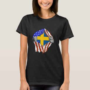 Schweden-Flagge Brust USA Amerika Schwedischer Sto T-Shirt