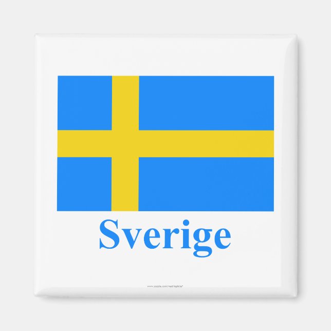 Schweden Flagge mit Name auf Schwedisch Magnet (Vorne)
