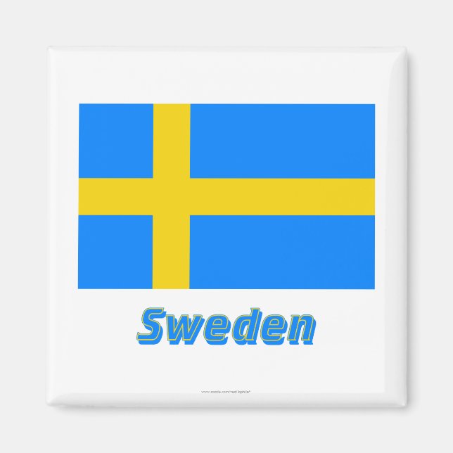 Schweden Flagge mit Name Magnet (Vorne)