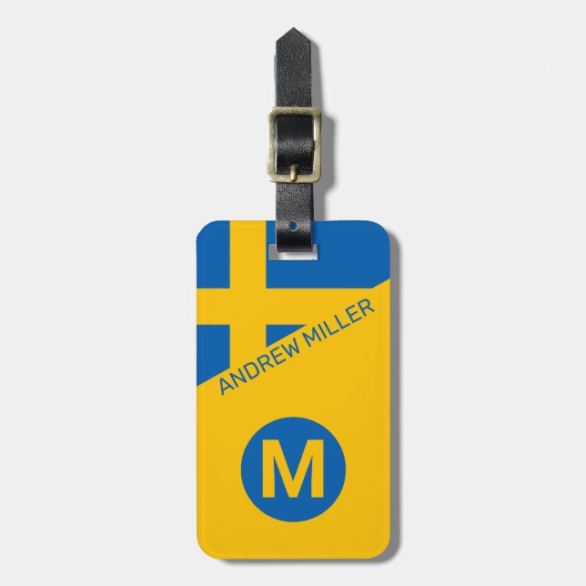 Schweden Flagge Personalisiert modernes Reisegepäc Gepäckanhänger (Vorderseite vertikal)