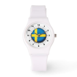 Schweden-Flagge Sporty White Silicon Watch Armbanduhr