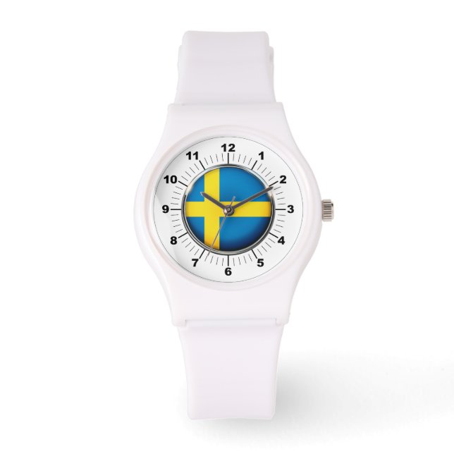 Schweden-Flagge Sporty White Silicon Watch Armbanduhr (Vorderseite)