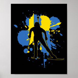 Schweden Flaggenbiathlonist - Schwedischer Biathlo Poster