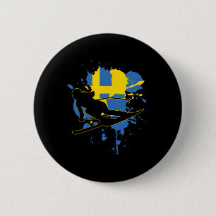 Schweden Flaggenskifahrer - Schwedischer Alpin-Ski Button