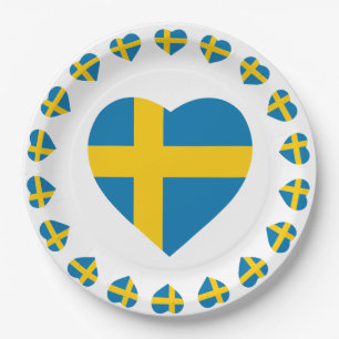 SCHWEDEN-HERZ-FORM-FLAGGE PAPPTELLER