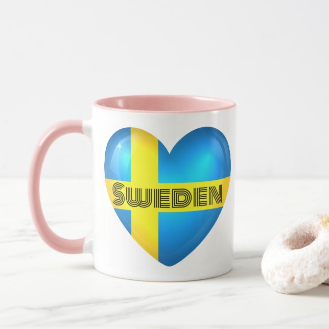Schweden Herzenflagge Tasse (Mit Donut)